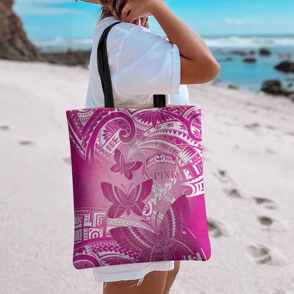 Polynesia Breast Cancer Awareness Tote Bag Think Pink Ribbon Polynesian Butterflies