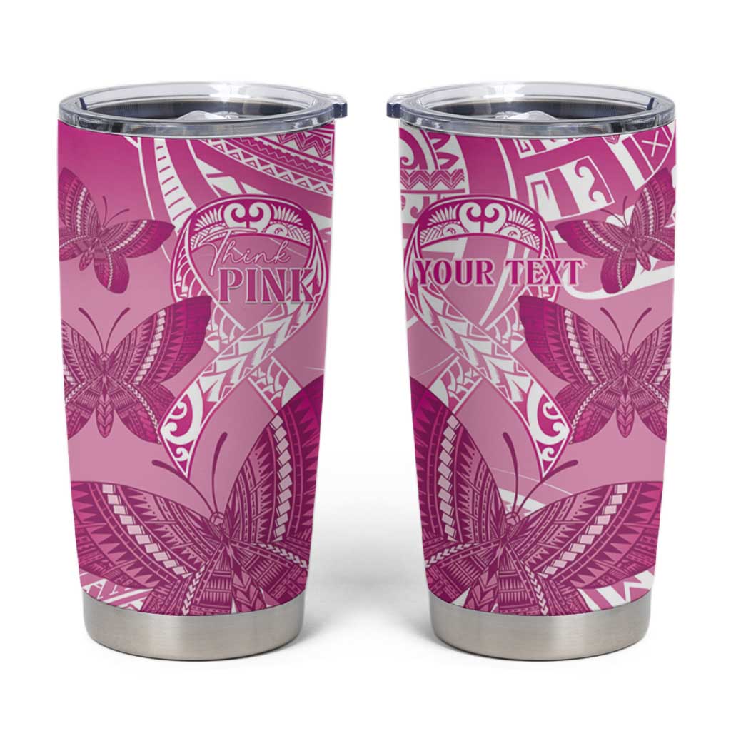Personalised Polynesia Breast Cancer Awareness Tumbler Cup Think Pink Ribbon Polynesian Butterflies