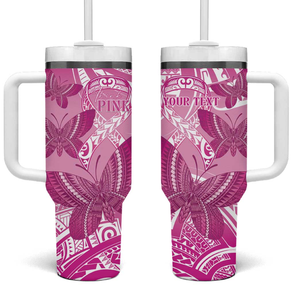 Personalised Polynesia Breast Cancer Awareness Tumbler With Handle Think Pink Ribbon Polynesian Butterflies