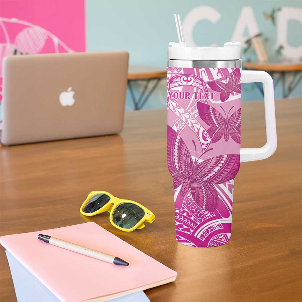 Personalised Polynesia Breast Cancer Awareness Tumbler With Handle Think Pink Ribbon Polynesian Butterflies