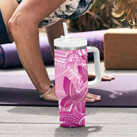 Personalised Polynesia Breast Cancer Awareness Tumbler With Handle Think Pink Ribbon Polynesian Butterflies