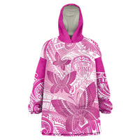 Personalised Polynesia Breast Cancer Awareness Wearable Blanket Hoodie Think Pink Ribbon Polynesian Butterflies