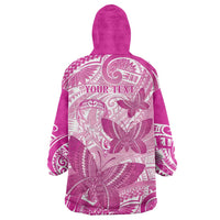 Personalised Polynesia Breast Cancer Awareness Wearable Blanket Hoodie Think Pink Ribbon Polynesian Butterflies