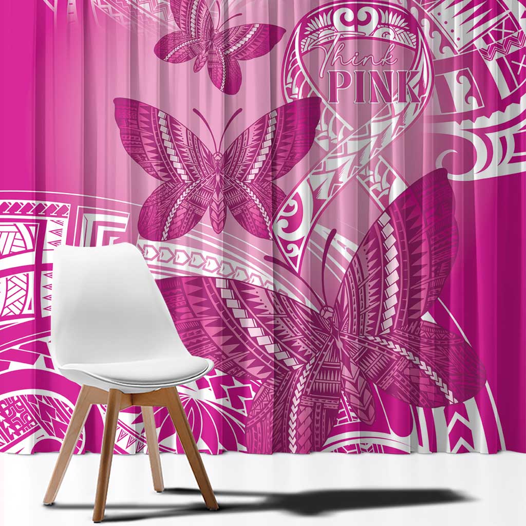 Polynesia Breast Cancer Awareness Window Curtain Think Pink Ribbon Polynesian Butterflies