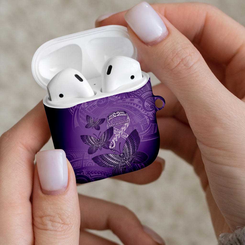 Polynesia Lupus Awareness Month AirPods Case Warrior Purple Ribbon Polynesian Butterflies