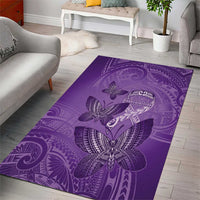 Polynesia Lupus Awareness Month Area Rug Warrior Purple Ribbon Polynesian Butterflies
