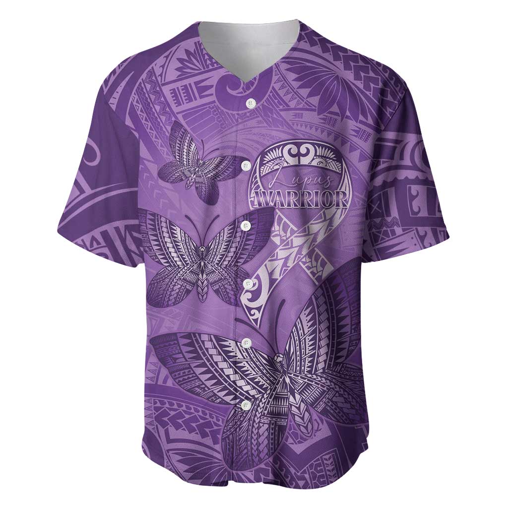 Personalised Polynesia Lupus Awareness Month Baseball Jersey Warrior Purple Ribbon Polynesian Butterflies