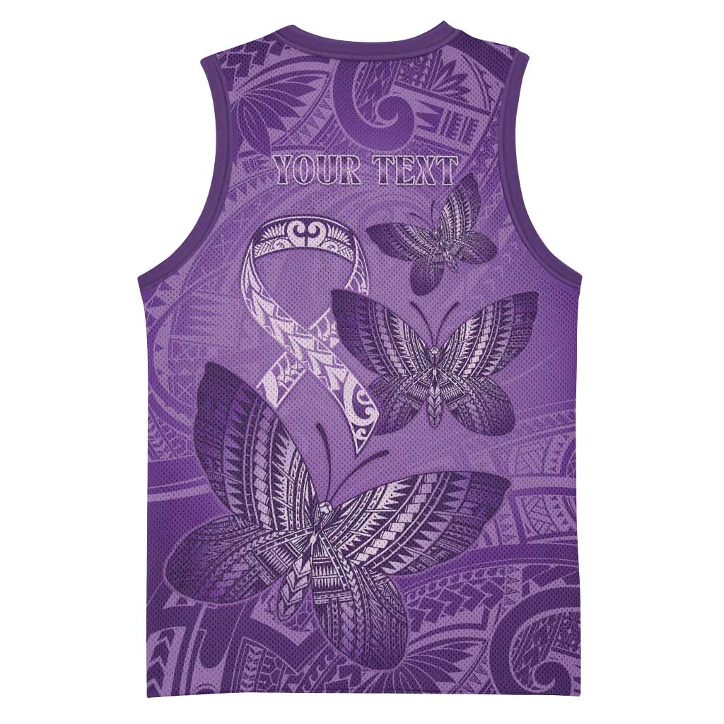Personalised Polynesia Lupus Awareness Month Basketball Jersey Warrior Purple Ribbon Polynesian Butterflies