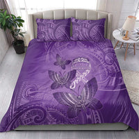 Polynesia Lupus Awareness Month Bedding Set Warrior Purple Ribbon Polynesian Butterflies