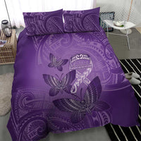 Polynesia Lupus Awareness Month Bedding Set Warrior Purple Ribbon Polynesian Butterflies