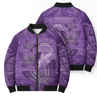 Personalised Polynesia Lupus Awareness Month Bomber Puffer Jacket Warrior Purple Ribbon Polynesian Butterflies