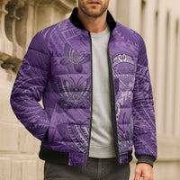 Personalised Polynesia Lupus Awareness Month Bomber Puffer Jacket Warrior Purple Ribbon Polynesian Butterflies