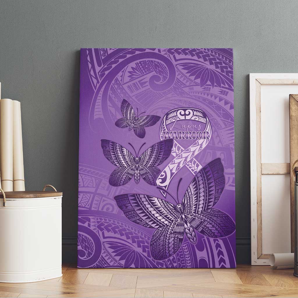 Polynesia Lupus Awareness Month Canvas Wall Art Warrior Purple Ribbon Polynesian Butterflies