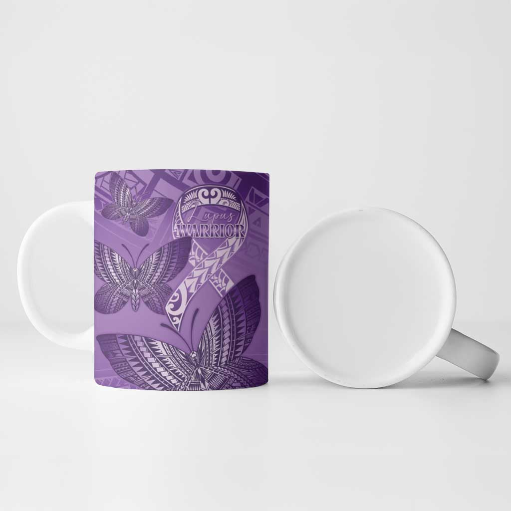 Personalised Polynesia Lupus Awareness Month Ceramic Mug Warrior Purple Ribbon Polynesian Butterflies
