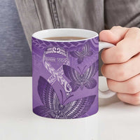 Personalised Polynesia Lupus Awareness Month Ceramic Mug Warrior Purple Ribbon Polynesian Butterflies