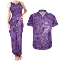 Personalised Polynesia Lupus Awareness Month Couples Matching Tank Maxi Dress and Hawaiian Shirt Warrior Purple Ribbon Polynesian Butterflies LT14 Purple - Polynesian Pride