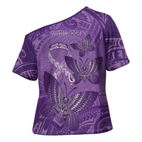 Personalised Polynesia Lupus Awareness Month Cross Shoulder Shirt Warrior Purple Ribbon Polynesian Butterflies