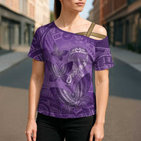 Personalised Polynesia Lupus Awareness Month Cross Shoulder Shirt Warrior Purple Ribbon Polynesian Butterflies