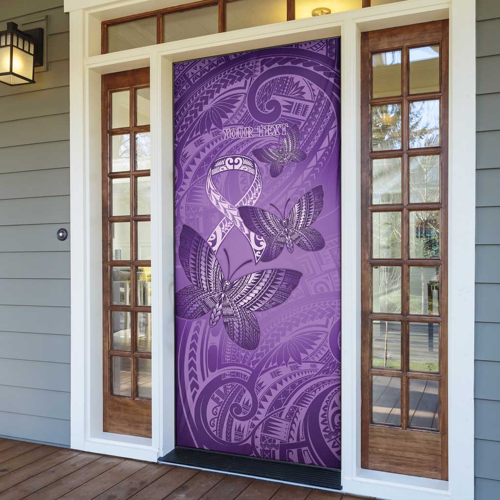 Personalised Polynesia Lupus Awareness Month Door Cover Warrior Purple Ribbon Polynesian Butterflies