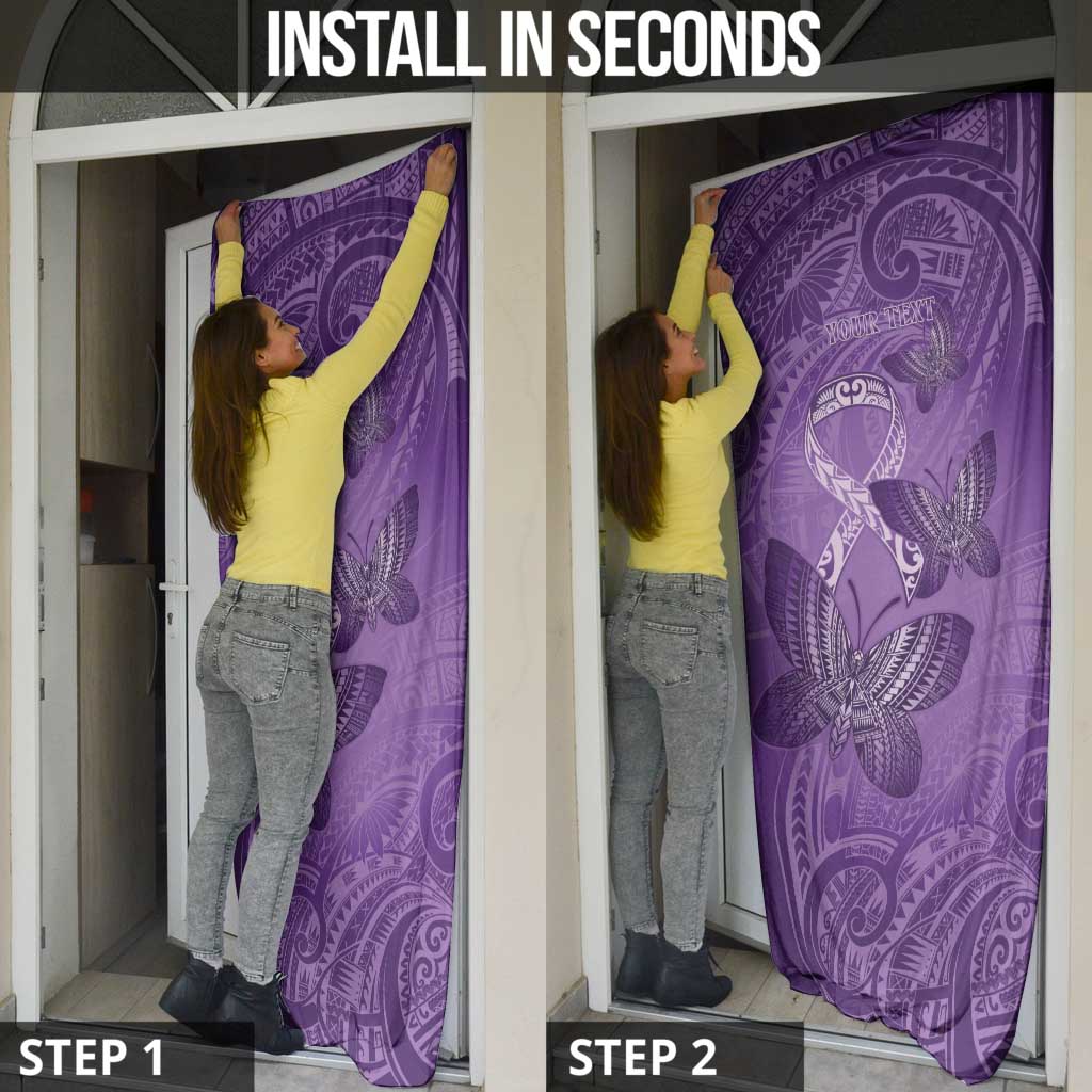 Personalised Polynesia Lupus Awareness Month Door Cover Warrior Purple Ribbon Polynesian Butterflies