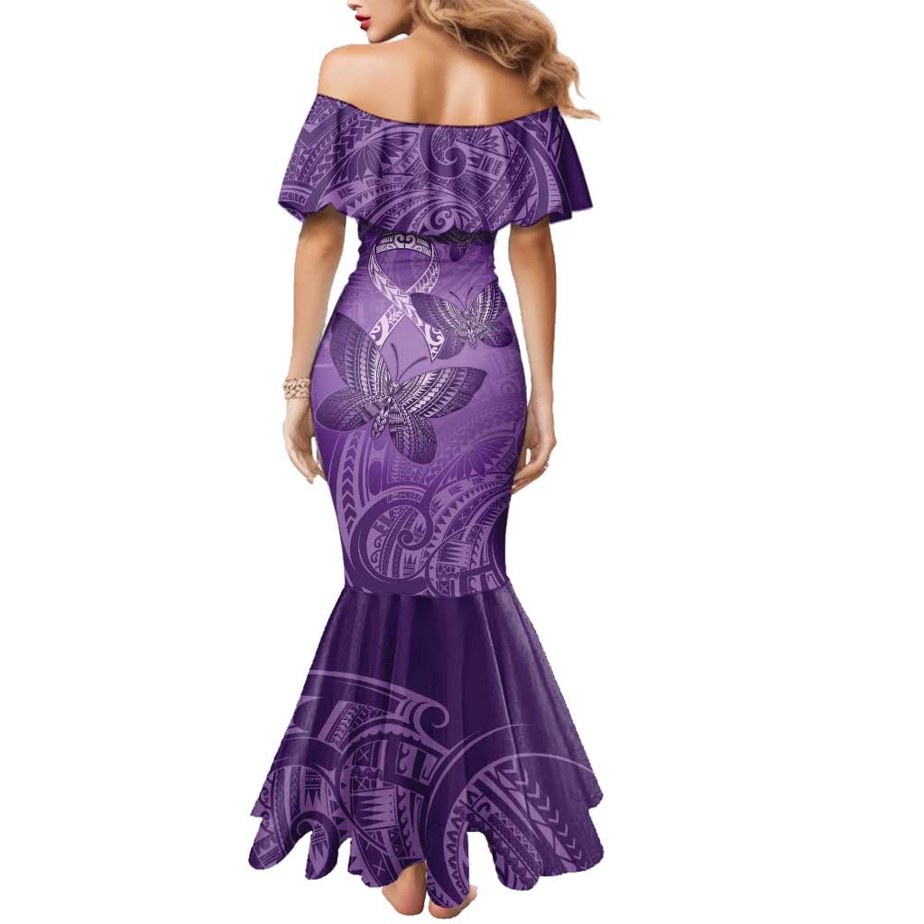 Personalised Polynesia Lupus Awareness Month Family Matching Mermaid Dress and Hawaiian Shirt Warrior Purple Ribbon Polynesian Butterflies LT14 - Polynesian Pride