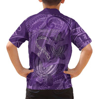 Personalised Polynesia Lupus Awareness Month Family Matching Off The Shoulder Long Sleeve Dress and Hawaiian Shirt Warrior Purple Ribbon Polynesian Butterflies LT14 - Polynesian Pride
