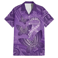 Personalised Polynesia Lupus Awareness Month Family Matching Off Shoulder Maxi Dress and Hawaiian Shirt Warrior Purple Ribbon Polynesian Butterflies LT14 Dad's Shirt - Short Sleeve Purple - Polynesian Pride