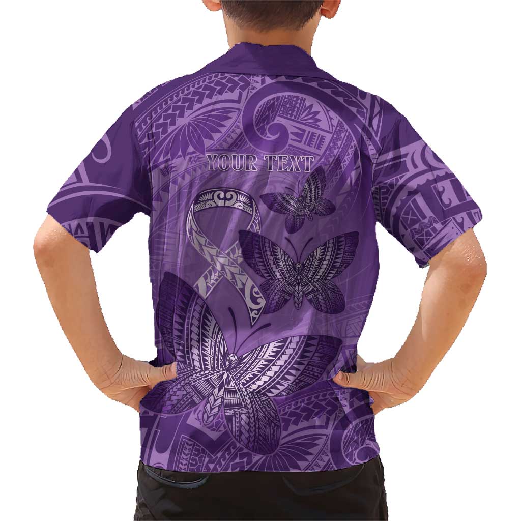 Personalised Polynesia Lupus Awareness Month Family Matching Off Shoulder Short Dress and Hawaiian Shirt Warrior Purple Ribbon Polynesian Butterflies LT14 - Polynesian Pride