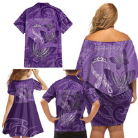 Personalised Polynesia Lupus Awareness Month Family Matching Off Shoulder Short Dress and Hawaiian Shirt Warrior Purple Ribbon Polynesian Butterflies LT14 - Polynesian Pride
