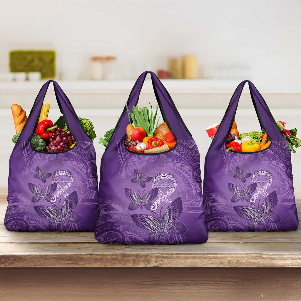 Polynesia Lupus Awareness Month Grocery Bag Warrior Purple Ribbon Polynesian Butterflies