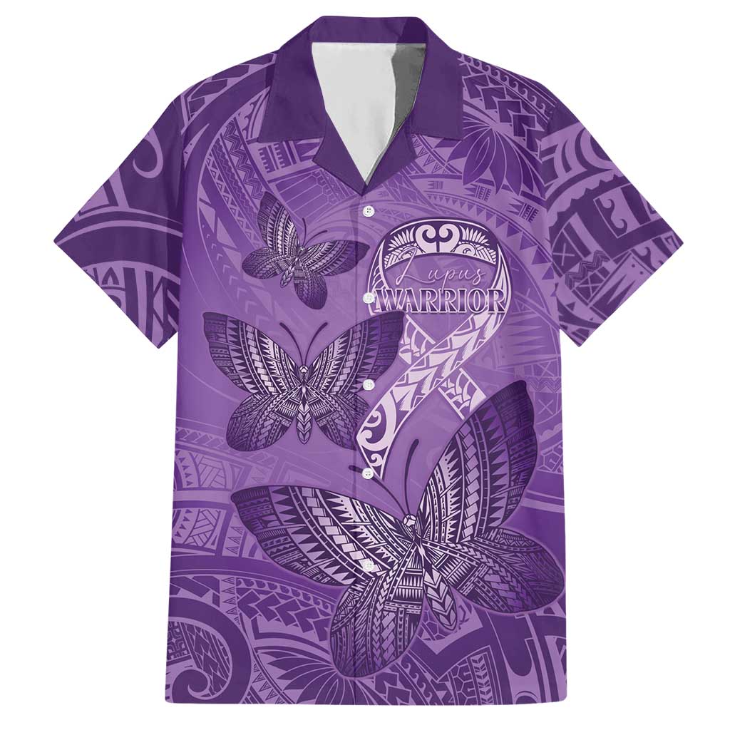 Personalised Polynesia Lupus Awareness Month Hawaiian Shirt Warrior Purple Ribbon Polynesian Butterflies