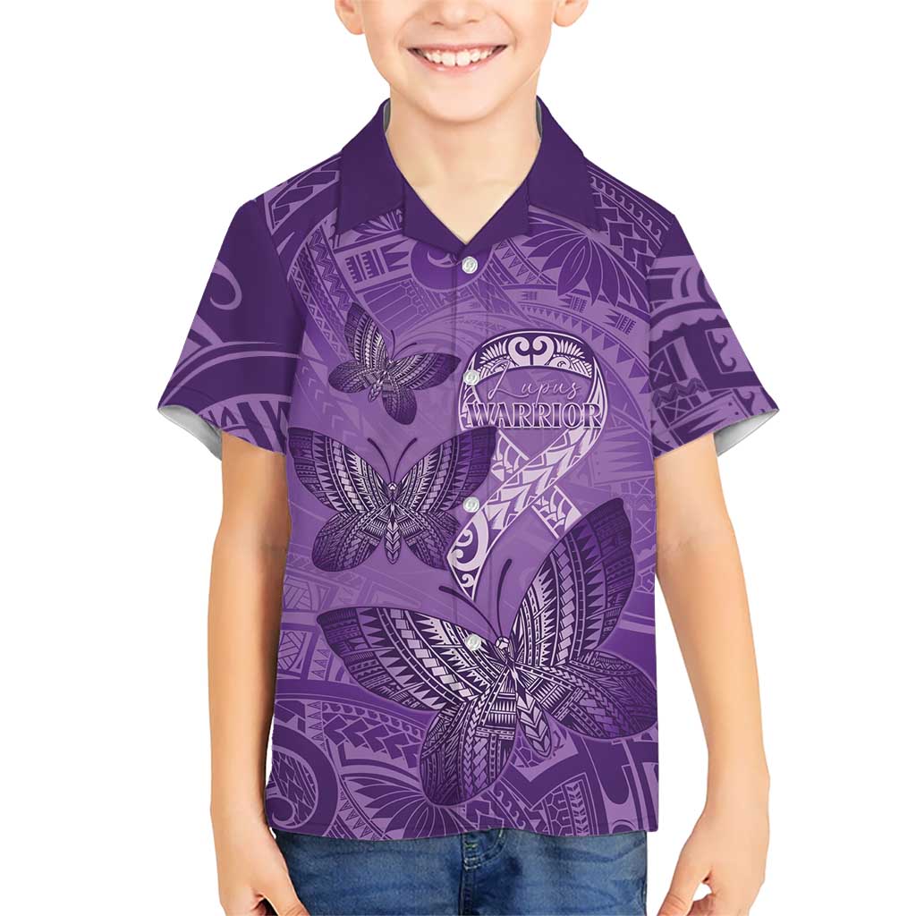 Personalised Polynesia Lupus Awareness Month Hawaiian Shirt Warrior Purple Ribbon Polynesian Butterflies