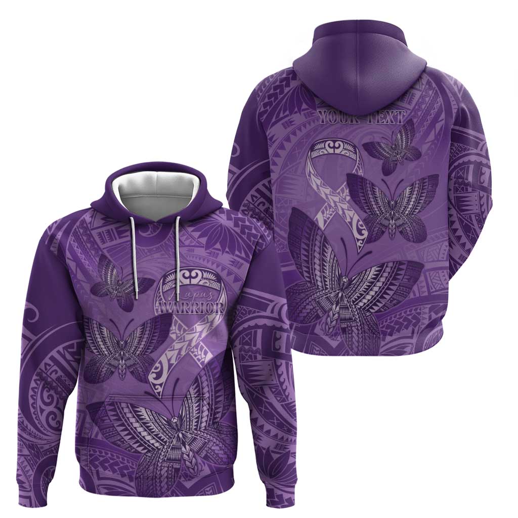 Personalised Polynesia Lupus Awareness Month Hoodie Warrior Purple Ribbon Polynesian Butterflies