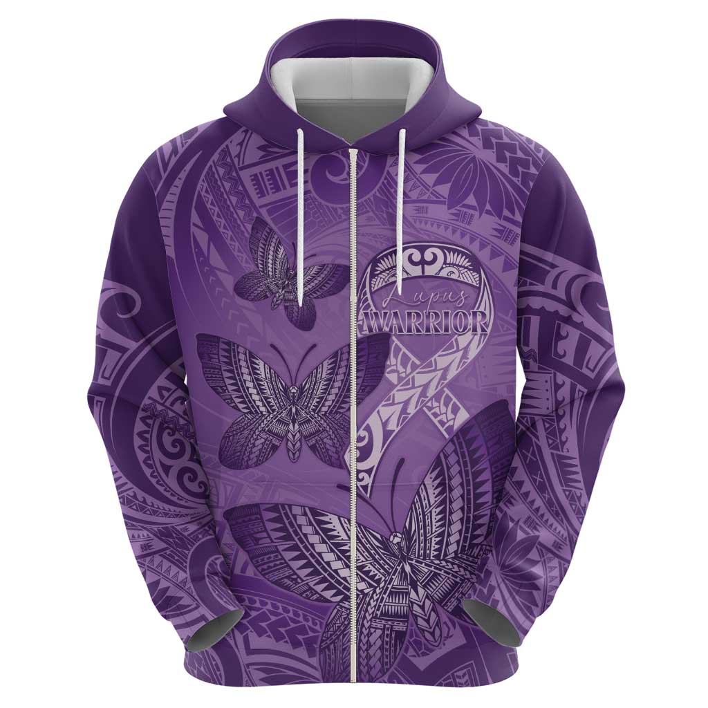 Personalised Polynesia Lupus Awareness Month Hoodie Warrior Purple Ribbon Polynesian Butterflies