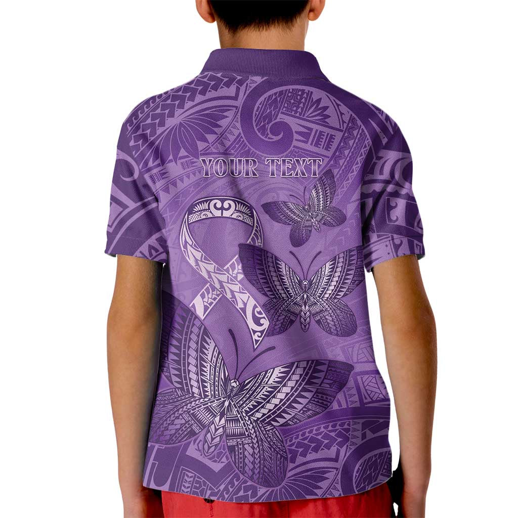 Personalised Polynesia Lupus Awareness Month Kid Polo Shirt Warrior Purple Ribbon Polynesian Butterflies