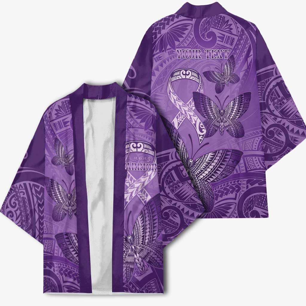 Personalised Polynesia Lupus Awareness Month Kimono Warrior Purple Ribbon Polynesian Butterflies
