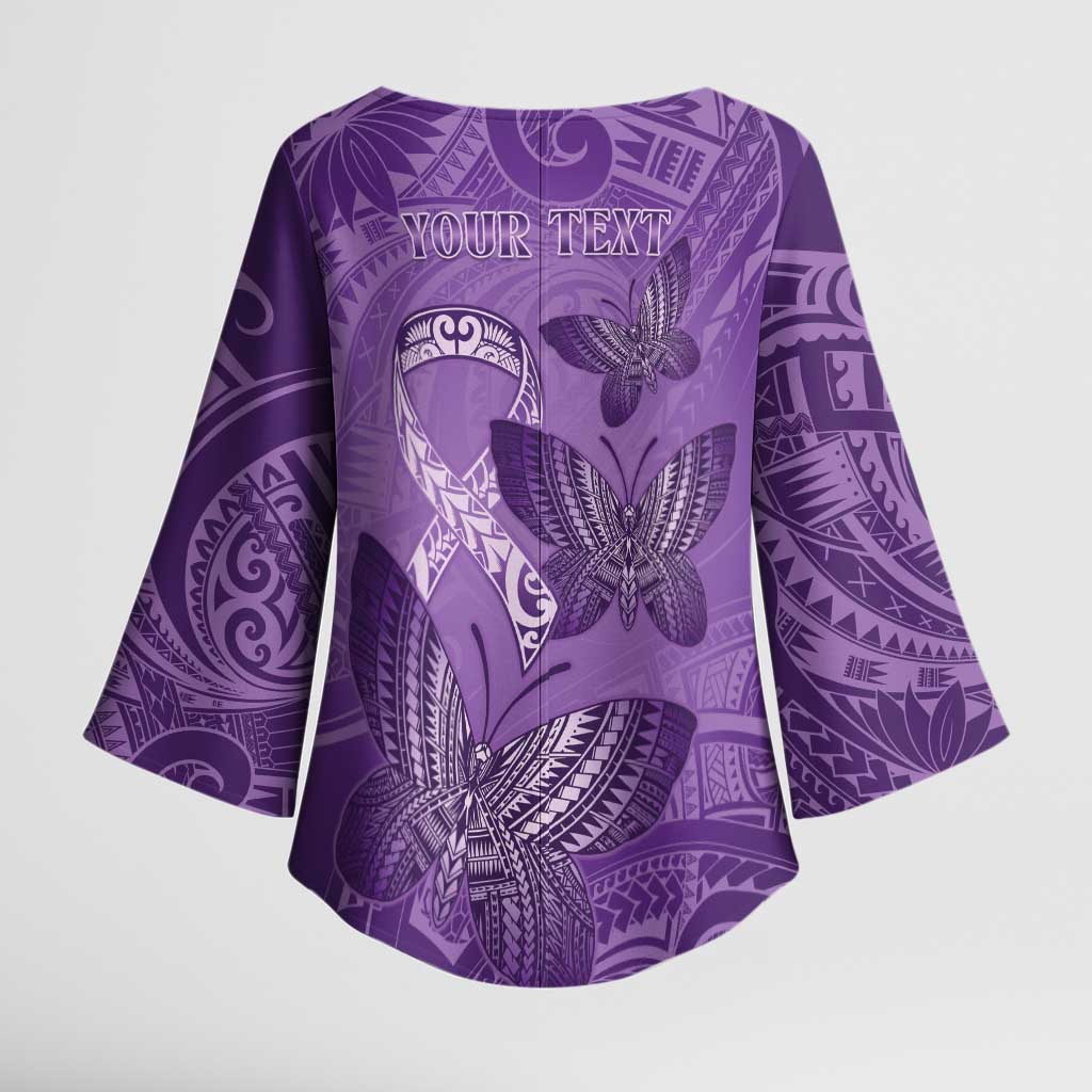 Personalised Polynesia Lupus Awareness Month Kimono Sleeve Blouse Warrior Purple Ribbon Polynesian Butterflies