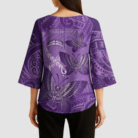 Personalised Polynesia Lupus Awareness Month Kimono Sleeve Blouse Warrior Purple Ribbon Polynesian Butterflies