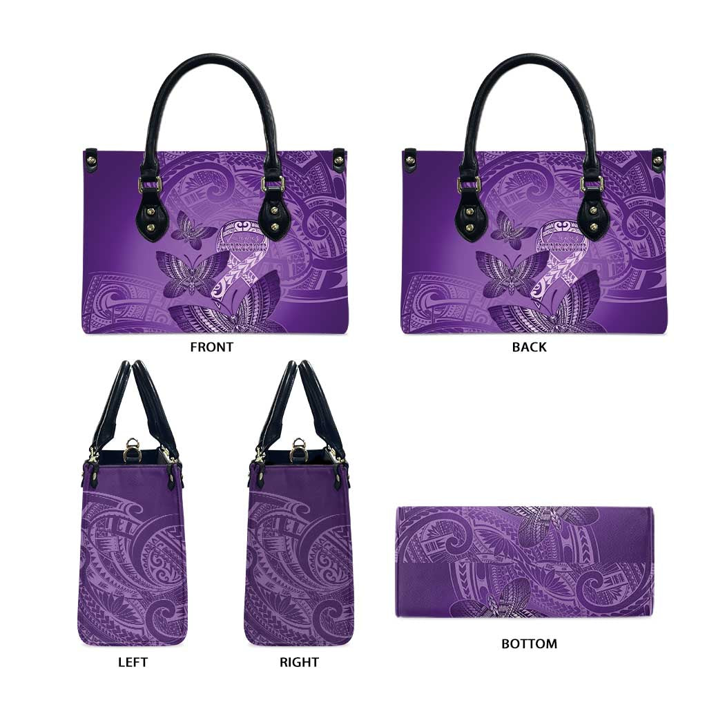 Polynesia Lupus Awareness Month Leather Bag Warrior Purple Ribbon Polynesian Butterflies
