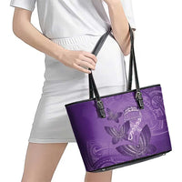 Polynesia Lupus Awareness Month Leather Tote Bag Warrior Purple Ribbon Polynesian Butterflies