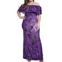 Personalised Polynesia Lupus Awareness Month Off Shoulder Maxi Dress Warrior Purple Ribbon Polynesian Butterflies
