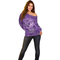 Personalised Polynesia Lupus Awareness Month Off Shoulder Sweater Warrior Purple Ribbon Polynesian Butterflies