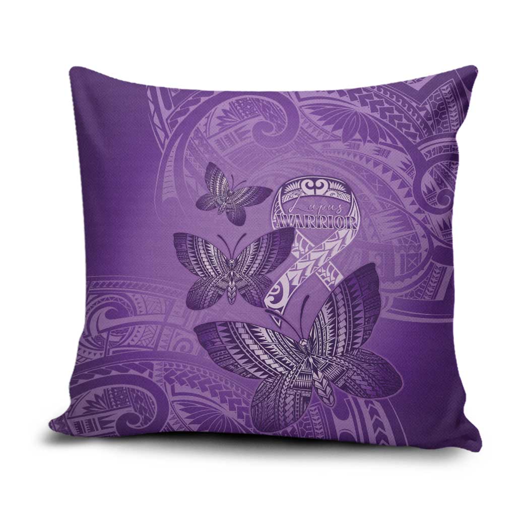 Polynesia Lupus Awareness Month Pillow Cover Warrior Purple Ribbon Polynesian Butterflies