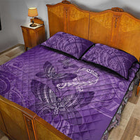 Polynesia Lupus Awareness Month Quilt Bed Set Warrior Purple Ribbon Polynesian Butterflies
