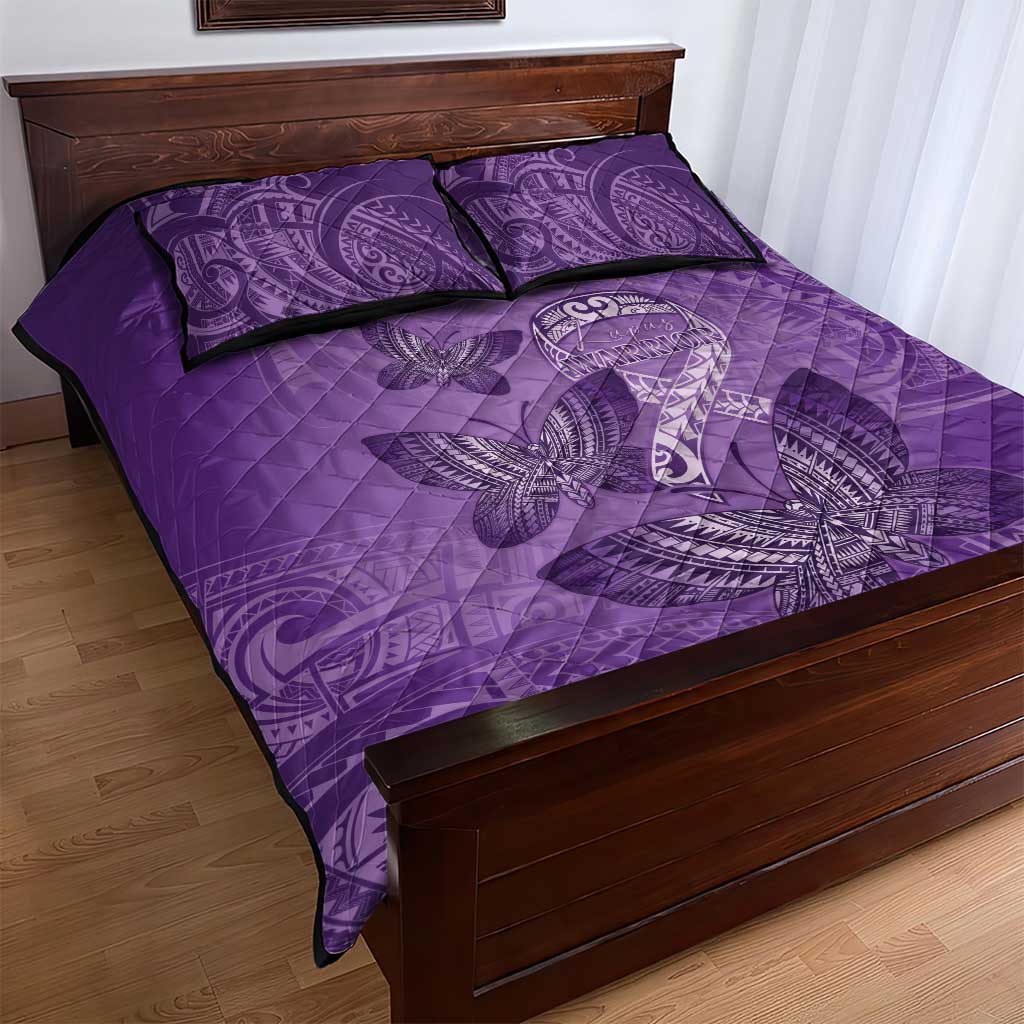 Polynesia Lupus Awareness Month Quilt Bed Set Warrior Purple Ribbon Polynesian Butterflies