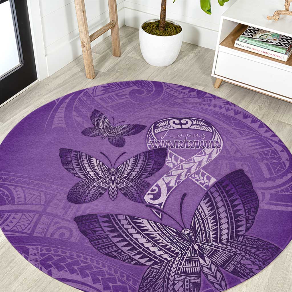 Polynesia Lupus Awareness Month Round Carpet Warrior Purple Ribbon Polynesian Butterflies