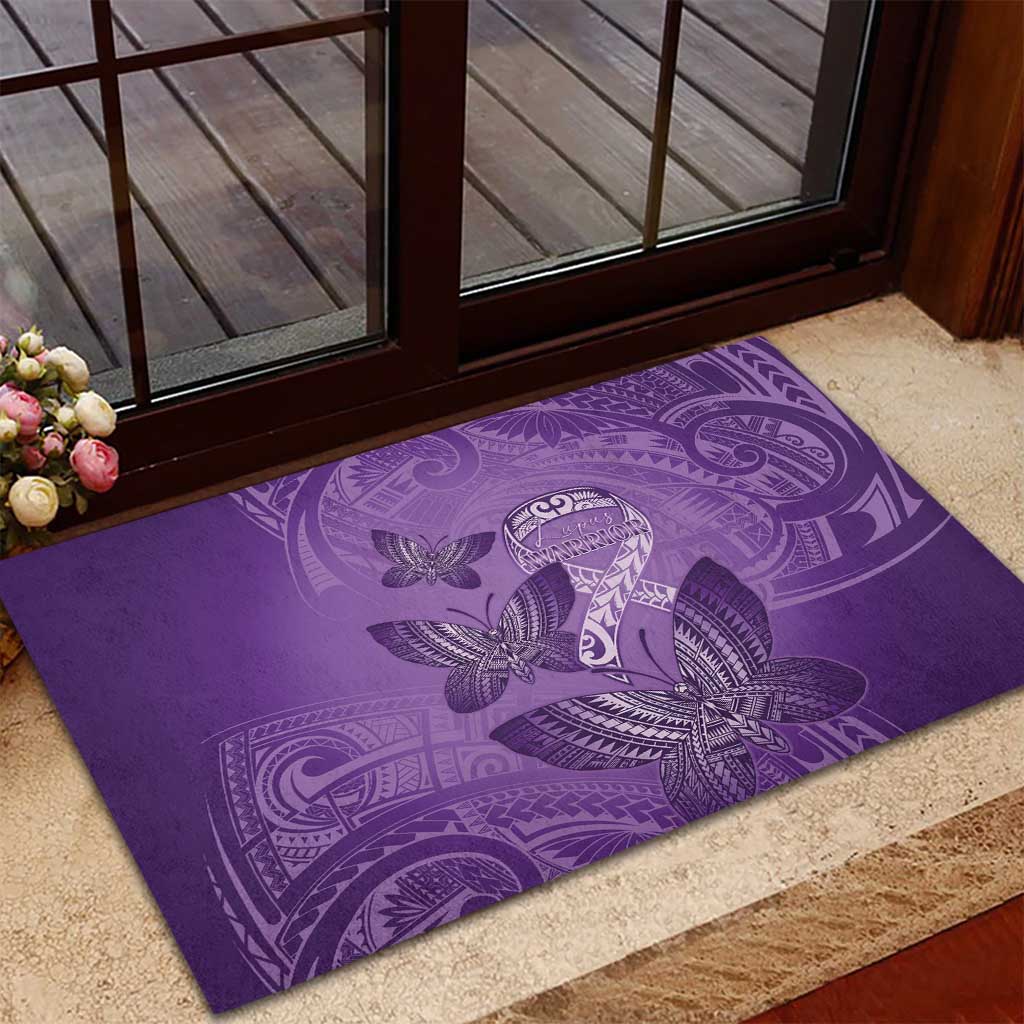 Polynesia Lupus Awareness Month Rubber Doormat Warrior Purple Ribbon Polynesian Butterflies