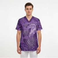 Personalised Polynesia Lupus Awareness Month Scrub Top Warrior Purple Ribbon Polynesian Butterflies