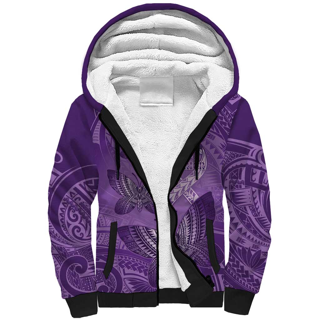 Personalised Polynesia Lupus Awareness Month Sherpa Hoodie Warrior Purple Ribbon Polynesian Butterflies
