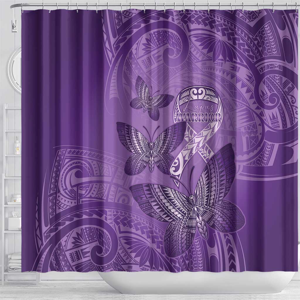 Polynesia Lupus Awareness Month Shower Curtain Warrior Purple Ribbon Polynesian Butterflies